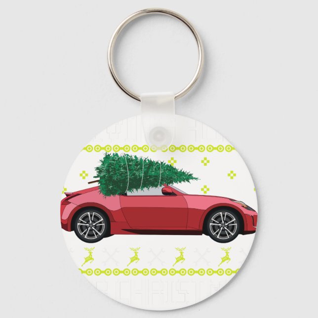 Weihnachtsbaum Oldtimer Auto Xmas hässlicher Pullo Schlüsselanhänger (Vorderseite)