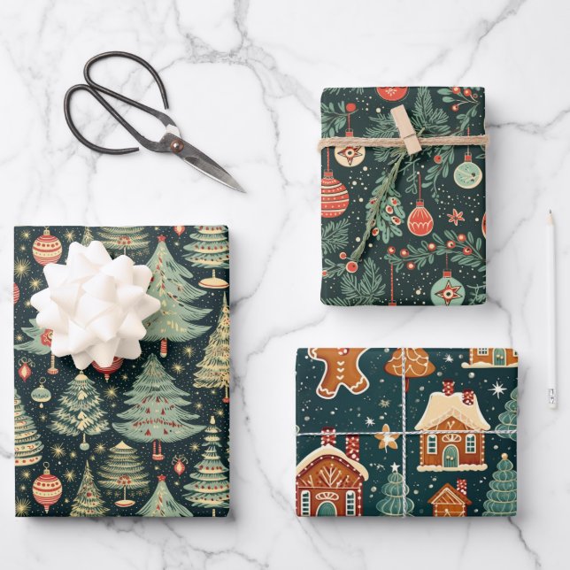 Weihnachtsbaum Ornament Lebkuchen Geschenk Geschenkpapier Set (Vorderseite)