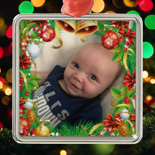 Weihnachtsbaum Ornament Niedlich Baby Foto Vorlage