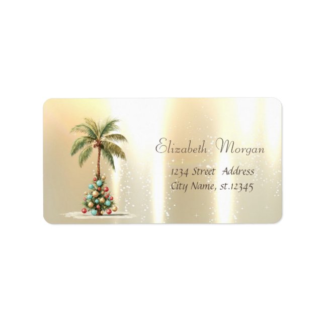 Weihnachtsbaum Palm Balls Gold Adressaufkleber (Vorne)
