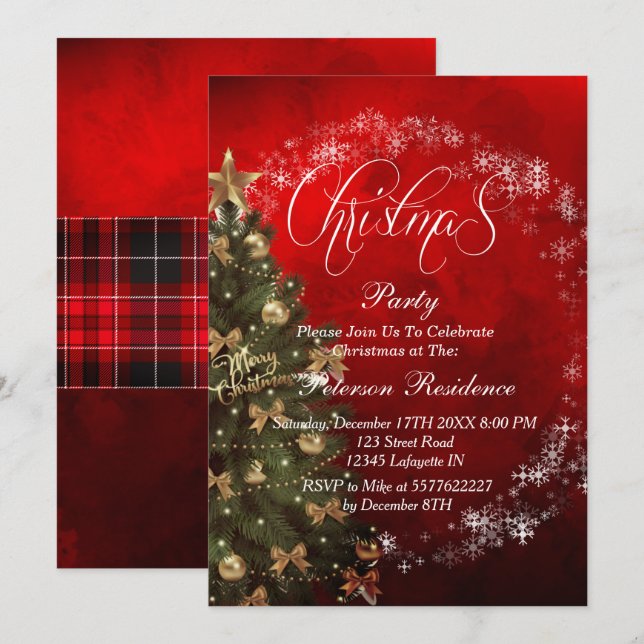 Weihnachtsbaum-Party Einladung (Vorne/Hinten)