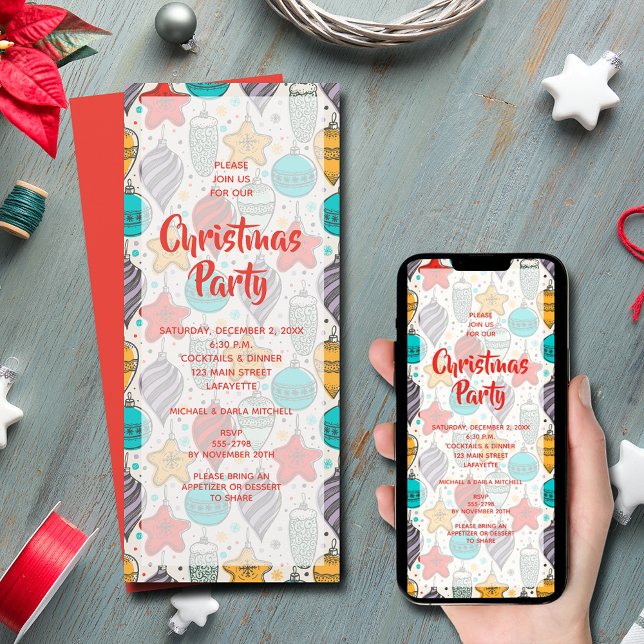 Weihnachtsbaum Party Einladung (Vintage Christmas tree ornaments party invitations - PRINTED and INSTANT DOWNLOAD)