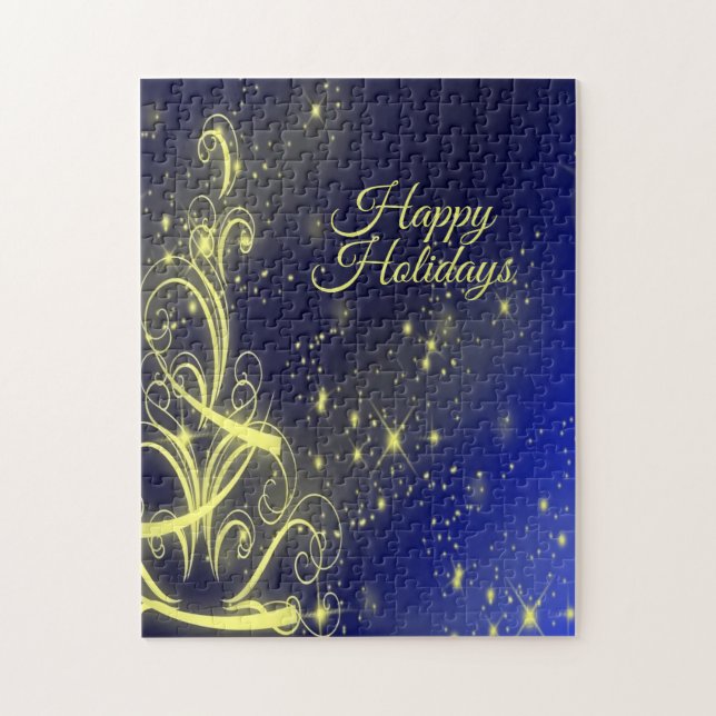 Weihnachtsbaum Party Gold Stars Navy Blue Holidays (Vertikal)