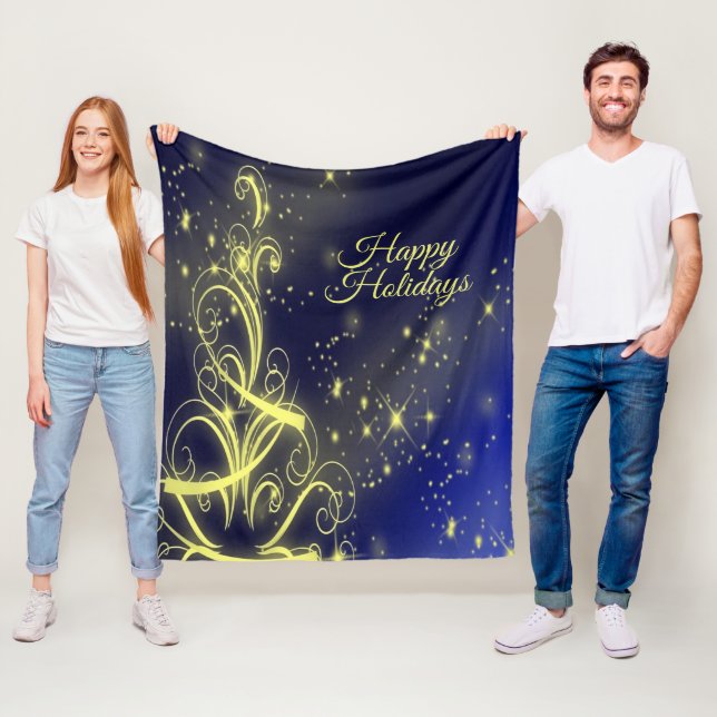 Weihnachtsbaum Party Gold Stars Navy Blue Holidays Fleecedecke (Beispiel)