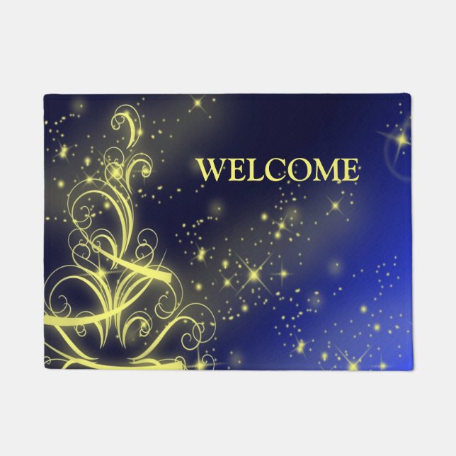 Weihnachtsbaum Party Gold Stars Navy Blue Holidays Fußmatte (Vorderseite)
