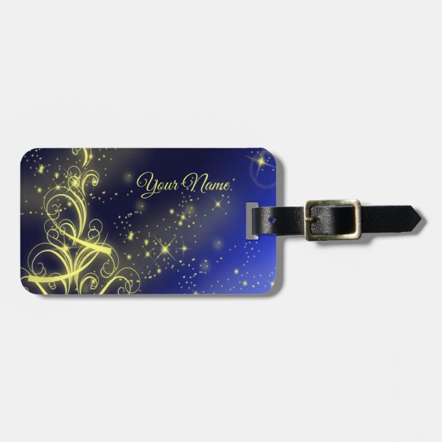 Weihnachtsbaum Party Gold Stars Navy Blue Holidays Gepäckanhänger (Vorderseite horizontal)