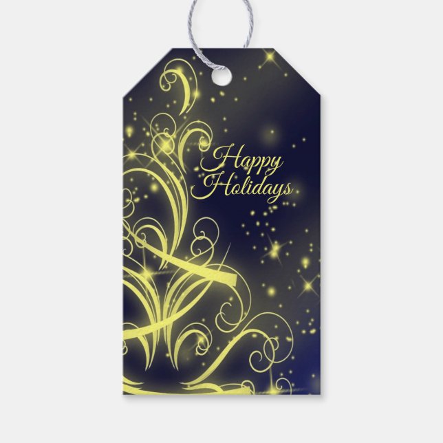 Weihnachtsbaum Party Gold Stars Navy Blue Holidays Geschenkanhänger (Vorderseite)