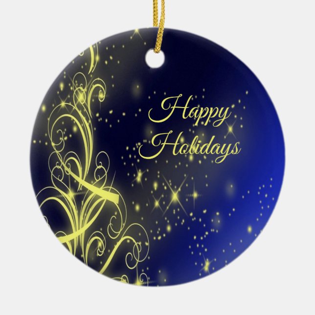 Weihnachtsbaum Party Gold Stars Navy Blue Holidays Keramik Ornament (Vorne)