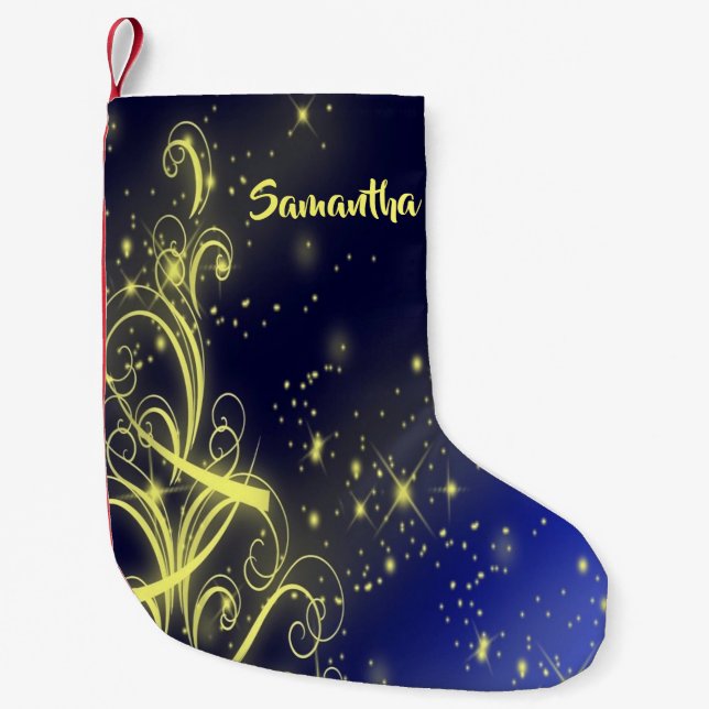 Weihnachtsbaum Party Gold Stars Navy Blue Holidays Kleiner Weihnachtsstrumpf (Vorderseite)