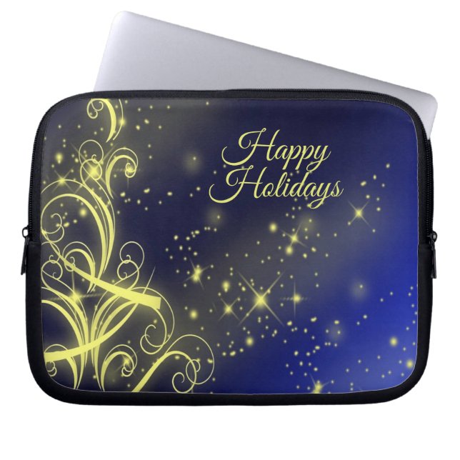 Weihnachtsbaum Party Gold Stars Navy Blue Holidays Laptopschutzhülle (Vorderseite)