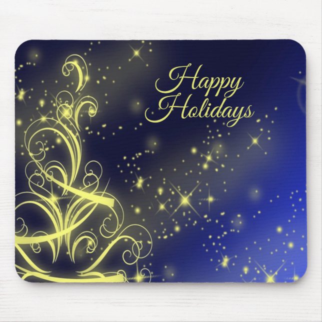 Weihnachtsbaum Party Gold Stars Navy Blue Holidays Mousepad (Vorne)