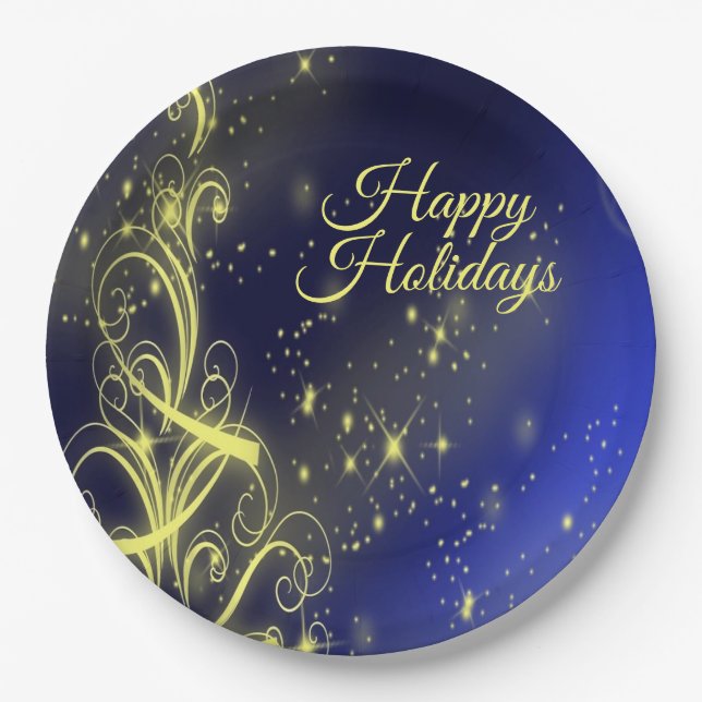 Weihnachtsbaum Party Gold Stars Navy Blue Holidays Pappteller (Vorderseite)