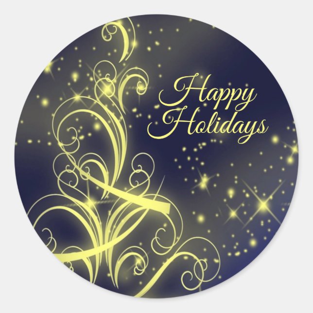 Weihnachtsbaum Party Gold Stars Navy Blue Holidays Runder Aufkleber (Vorderseite)
