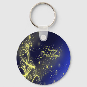 Weihnachtsbaum Party Gold Stars Navy Blue Holidays Schlüsselanhänger