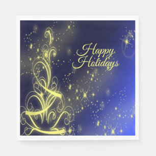 Weihnachtsbaum Party Gold Stars Navy Blue Holidays Serviette
