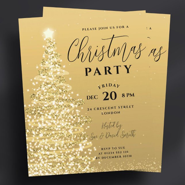 Weihnachtsbaum Party Goldene Feiertage Einladung (Budget Christmas Tree Party Gold Holiday Invite )