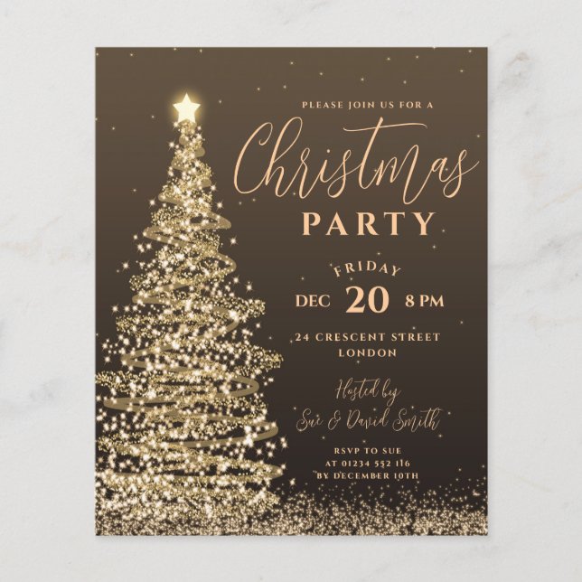 Weihnachtsbaum Party Goldene Feiertage Einladung Flyer (Vorne)