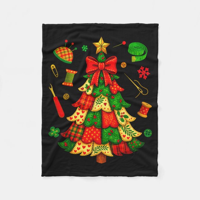 Weihnachtsbaum-Patchwork-Quilten-Quilter-Nähen L Fleecedecke (Vorderseite)