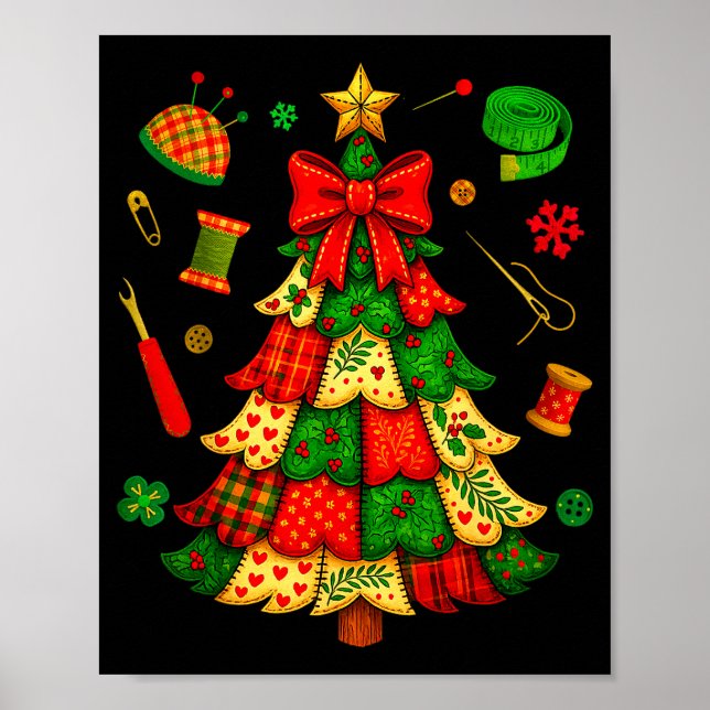 Weihnachtsbaum-Patchwork-Quilten-Quilter-Nähen L Poster (Vorne)