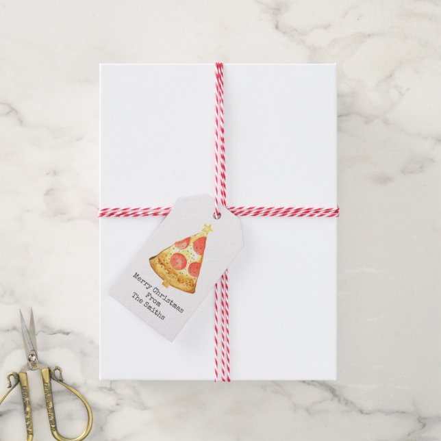 Weihnachtsbaum Pepperoni Pizza Frohe Weihnachten Geschenkanhänger (Mit Garn)