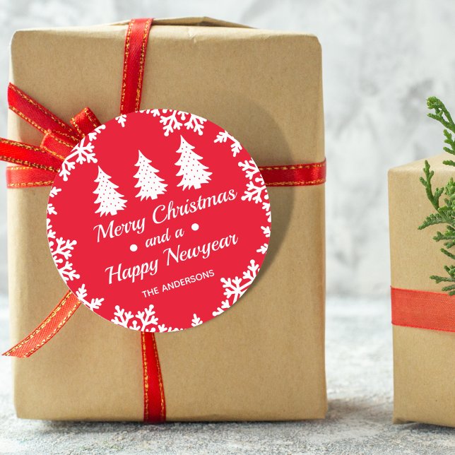 Weihnachtsbaum Personalisiert Frohe Weihnachtsrot Runder Aufkleber (Von Creator hochgeladen)