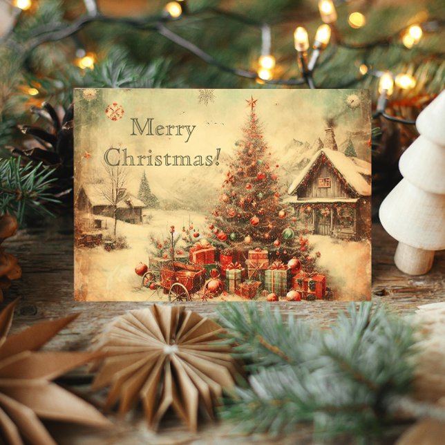 Weihnachtsbaum personalisierte Begrüßung Karte (Vintage Christmas tree personalized greeting Card)