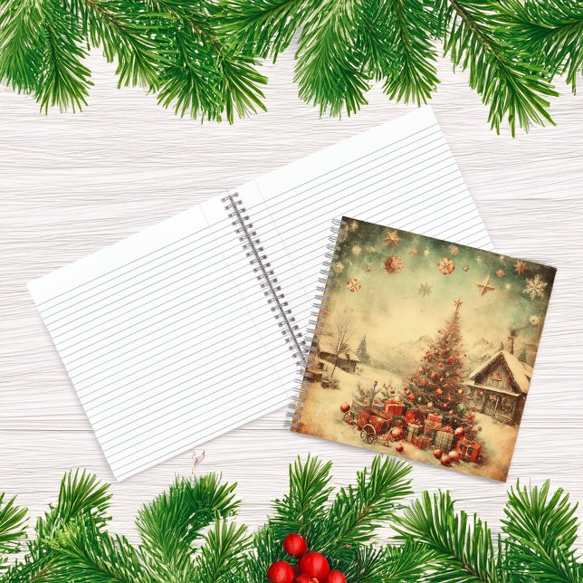 Weihnachtsbaum personalisierte Nachricht Notizbuch (Vintage Christmas tree personalized message spiral Notebook)