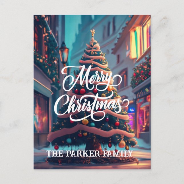 Weihnachtsbaum personalisierter Name Grußkarten Postkarte (Vorderseite)