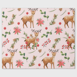 Weihnachtsbaum Pink Berries Deer Wrapping Paper Geschenkpapier