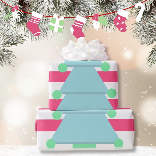 Weihnachtsbaum Pink Blue White Geschenkpapier (Von Creator hochgeladen)