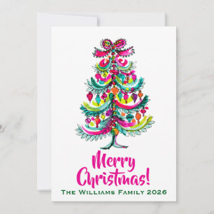Weihnachtsbaum Pink Boho Feiertagskarte