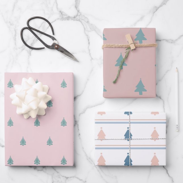 Weihnachtsbaum Pink Geschenkpapier Set (Vorderseite)