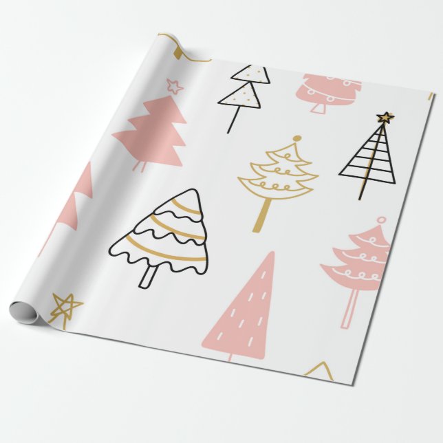 Weihnachtsbaum Pink Gold Geschenkpapier (Ungerollt)