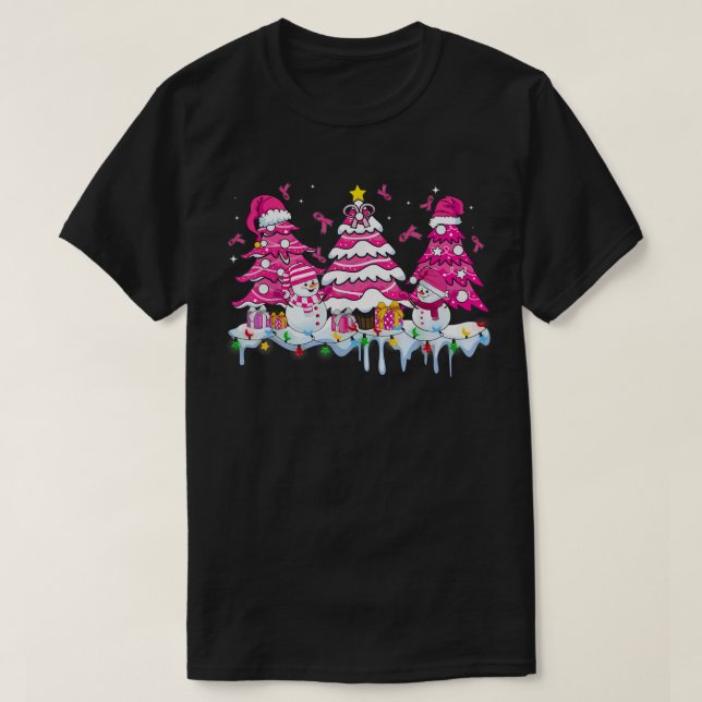 Weihnachtsbaum Pink Ribbon Brustkrebs Bewusstsein T-Shirt (Design vorne)