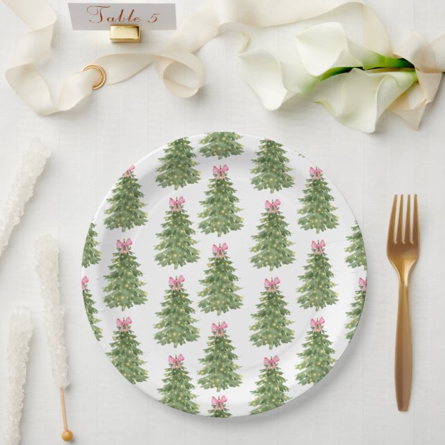 Weihnachtsbaum Pink Weihnachtsdruckplatte Party Pappteller (Hochzeit)