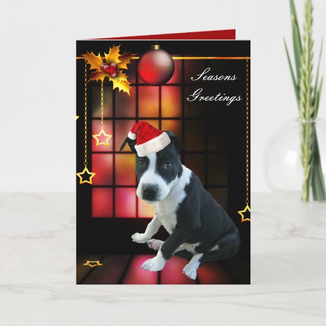 Weihnachtsbaum Pitbuli Welpenhund Feiertagskarte (Vorderseite)