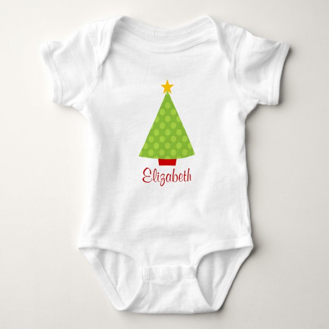 Weihnachtsbaum-Polka-Punkt-Kinder personalisiert Baby Strampler (Vorderseite)