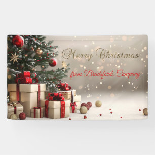 Weihnachtsbaum präsentiert Bokeh Frohe Weihnachten Banner