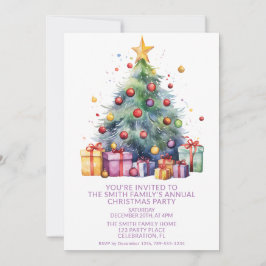 Weihnachtsbaum präsentiert Lila Party Einladung