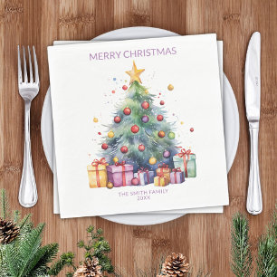 Weihnachtsbaum präsentiert Lila Party Serviette
