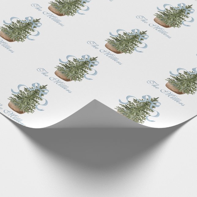 Weihnachtsbaum Preppy-Schleife Blau Weihnachten Geschenkpapier (Ecke)