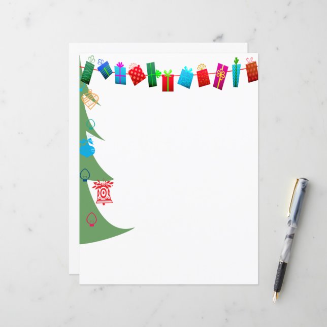 Weihnachtsbaum & Presents Stationery (Matching) (Vorderseite/Rückseite Beispiel)