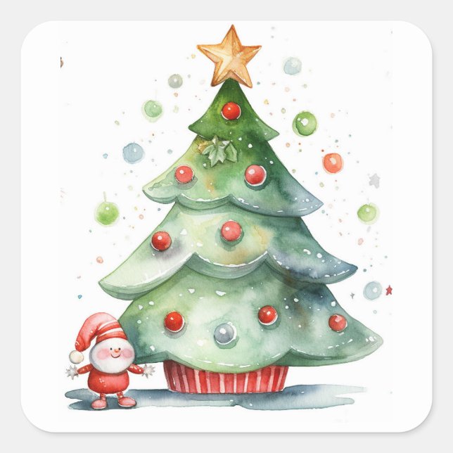 Weihnachtsbaum Quadratischer Aufkleber (Vorderseite)