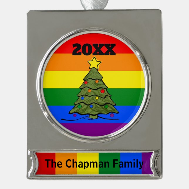 Weihnachtsbaum | Rainbow Ornament | Namen und Jahr (Vorderseite)