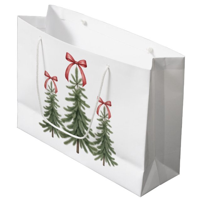 Weihnachtsbaum Red Bow Retro Frohe Weihnachten Wei Große Geschenktüte (Vorderseite Schrägansicht)