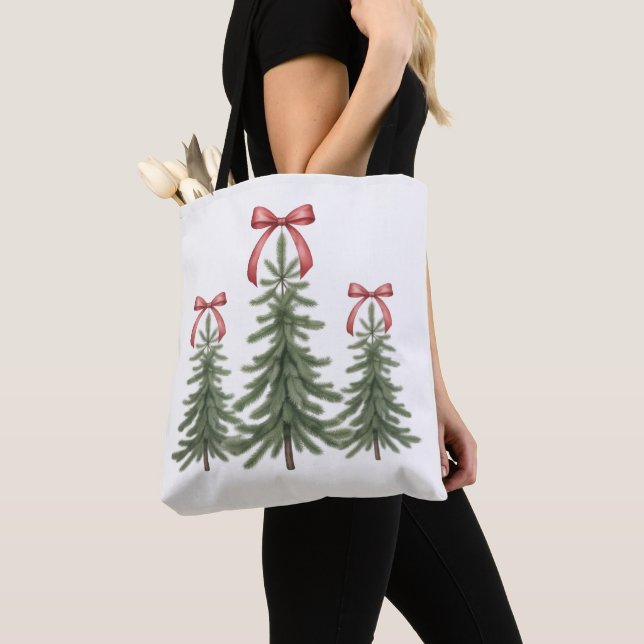 Weihnachtsbaum Red Bow Retro Frohe Weihnachten Wei Tasche (Von Nahem)