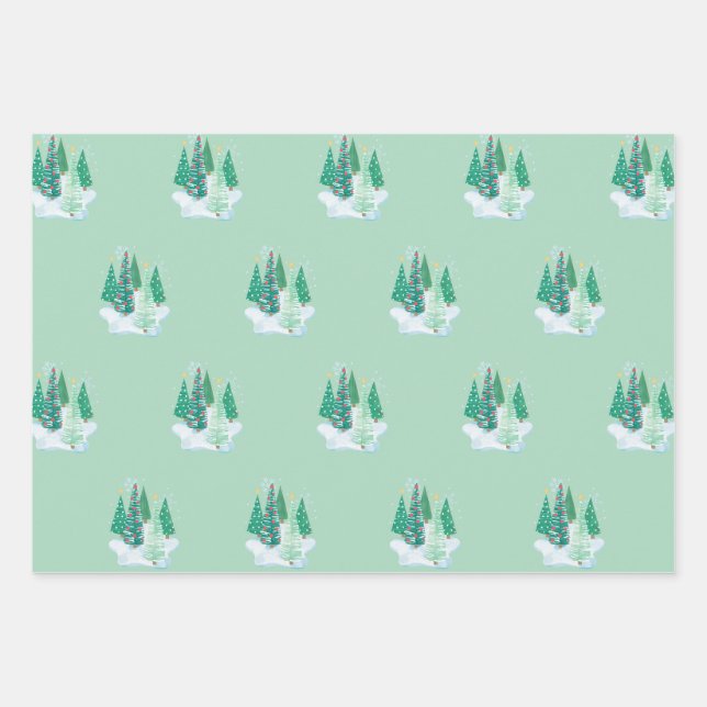 Weihnachtsbaum Red Car Muster Tree Wasserfarbe Geschenkpapier Set (Vorderseite)