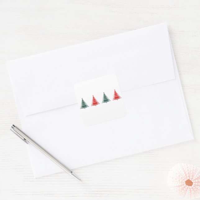 Weihnachtsbaum Red Green Design Quadratischer Aufkleber (Umschlag)
