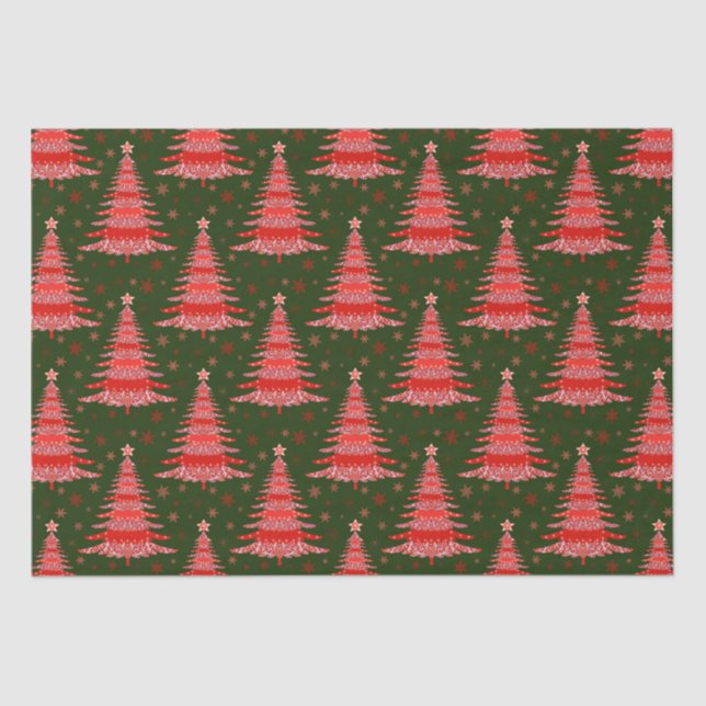 Weihnachtsbaum Red Green Muster Design Seidenpapier (Vorderseite)