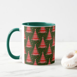 Weihnachtsbaum Red Green Muster Design Tasse